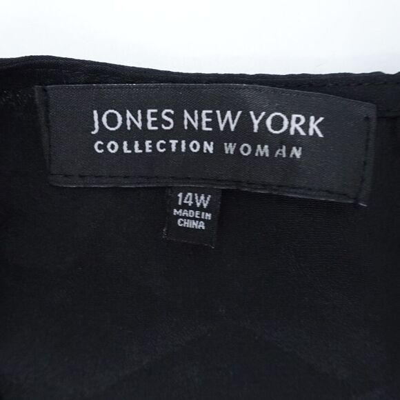 Jones New York Blouse Top Womens 14W Black Polyester Pleated Scoop Neck Pullover - Picture 2 of 9